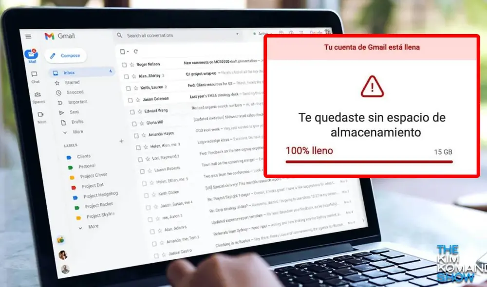 Google notifica cuando no tienes espacio en Gmail. Foto: Kim Komando/Composición LR