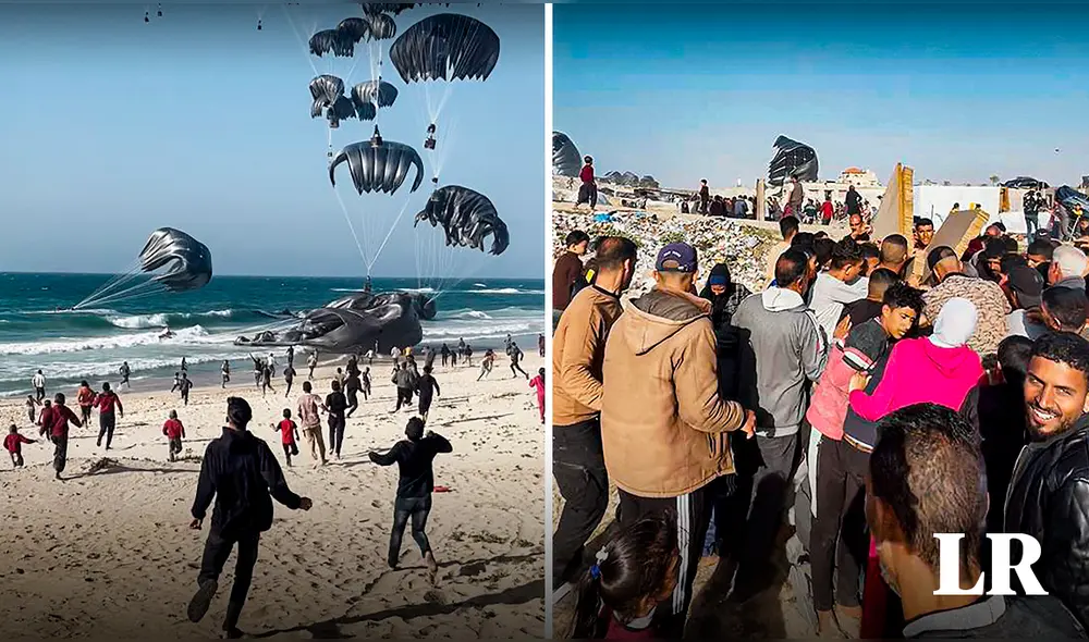 El Comando Central de Estados Unidos, junto con la Real Fuerza Aérea de Jordania, ejecutó esta misión de asistencia humanitaria entre las 3.00 y las 5.00 p. m. Foto: composición LR/AFP