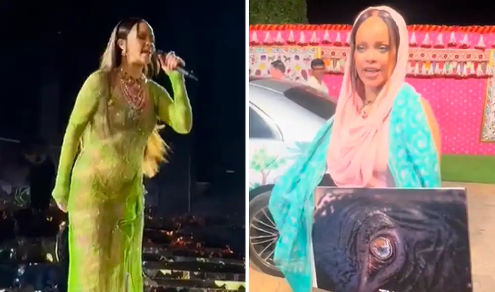 Rihanna lució un lujoso vestido color verde y estuvo acompañada de un equipo de baile profesional. Foto: composición LR / Tiktok Diet Paratha