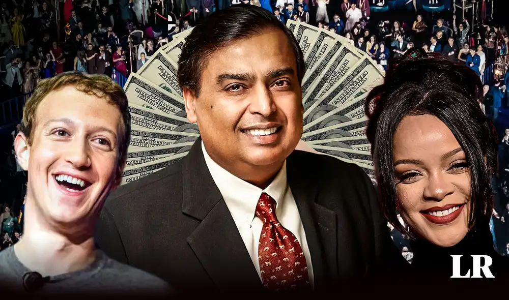 En un evento con 1.200 invitados, Mukesh Ambani y su esposa celebraron la próxima boda de su hijo menor, Anant Ambani. Foto: composición LR/AFP/Vox