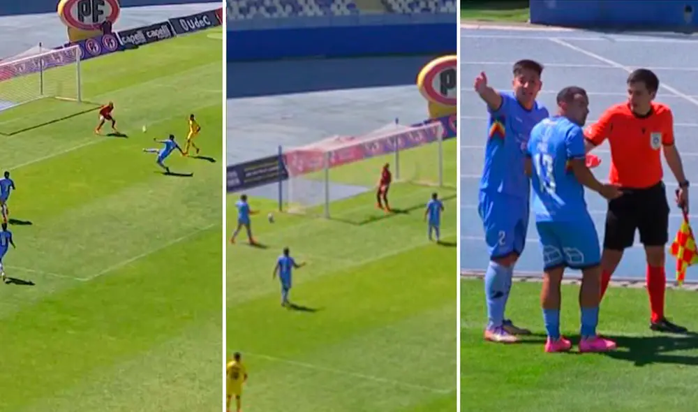 Tras anotar su autogol, Daniel Vicencio le reclamó algo al árbitro asistente. Foto: composición de LR/captura de Estadio TNT Sports