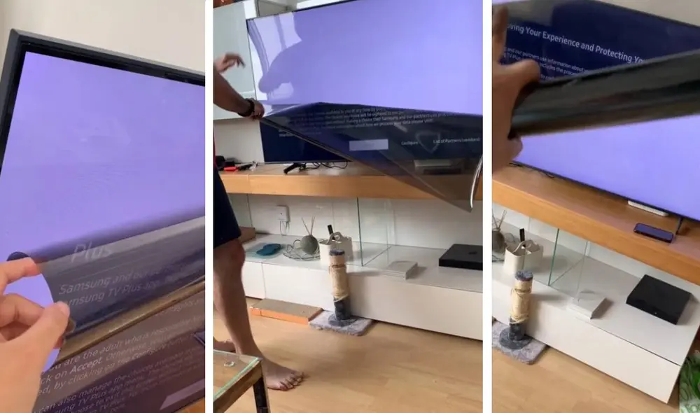 Sin quererlo podrías sacar la película polarizadora de tu Smart TV. Foto: captura de TikTok/@kumalashstudio Sin quererlo podrías sacar la película polarizadora de tu Smart TV. Foto: captura de TikTok/@kumalashstudio