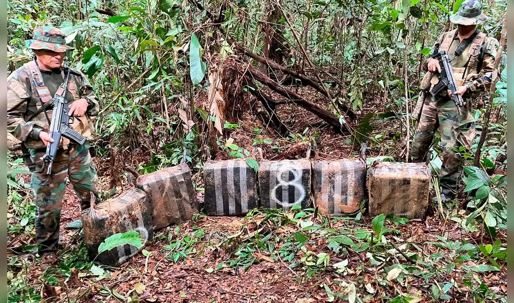 La droga estaba repartida en seis costales. Foto: PNP