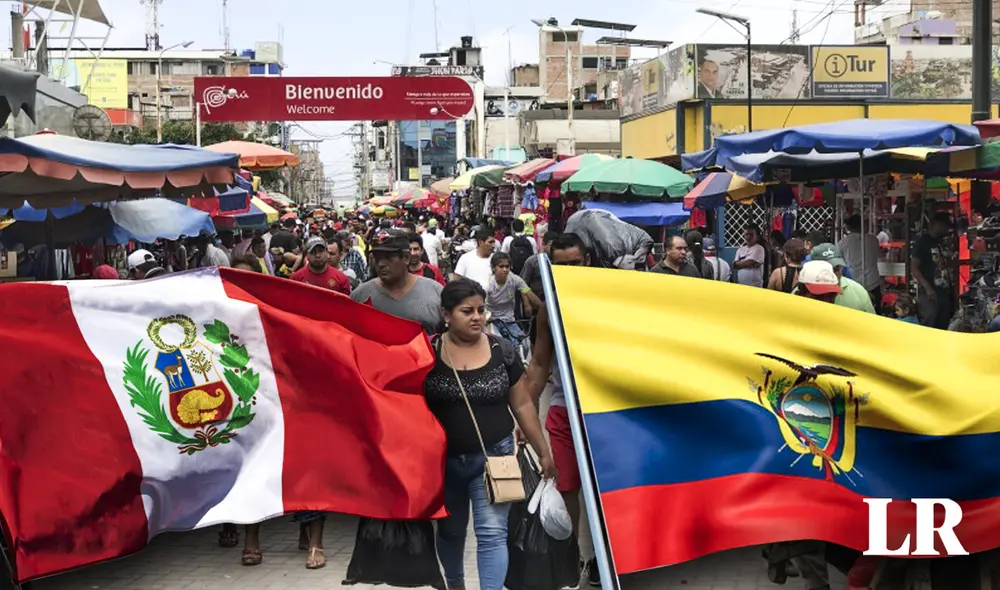 Se estima que alrededor de 600 personas cruzan diariamente la división entre Perú y Ecuador. Foto: composición LR/El Universo
