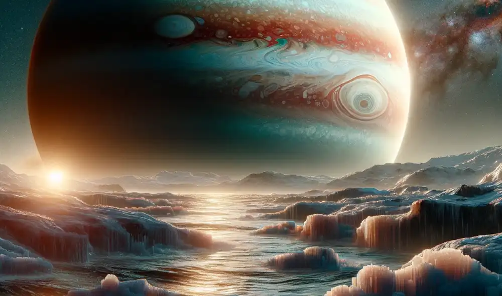 'Europa' experimenta mareas debido a las fuerzas gravitacionales por la influencia de Júpiter y otras lunas. Foto: IA/LR