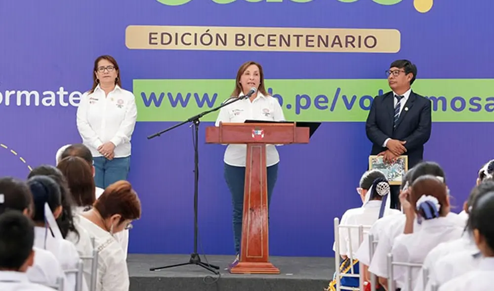 Presidenta informó que la enseñanza del idioma será a primera hora del inicio de clases escolares diarias. Foto: ATV Presidenta informó que la enseñanza del idioma será a primera hora del inicio de clases escolares diarias. Foto: ATV