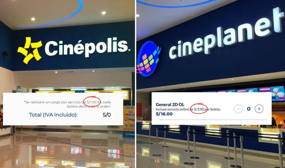 Cineplanet, Cinépolis y Cinemark cobran comisión al comprar entradas mediante su sitio web. Foto: composición LR/difusión/ captura/ Cineplanet/ Cinépolis.