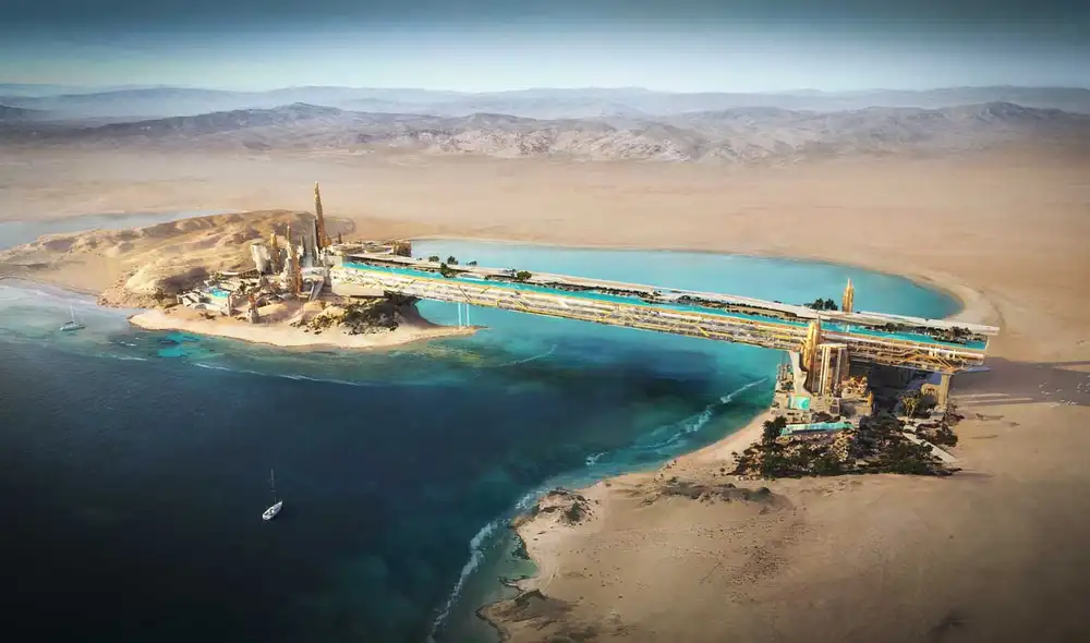 EL Treyam tendrá una piscina de 450 metros de largo, que también unirá dos hoteles. Foto: NEOM