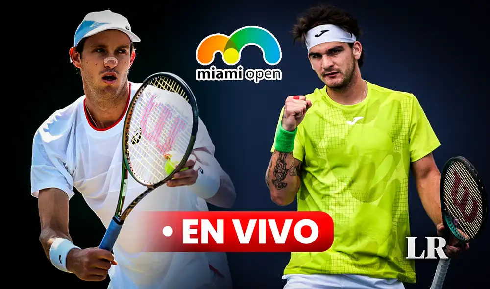 Nicolás Jarry vs. Thiago Seyboth jugaron en el estadio Butch Buchholz por el Miami Open 2024. Foto: composición LR/AFP/Jarry