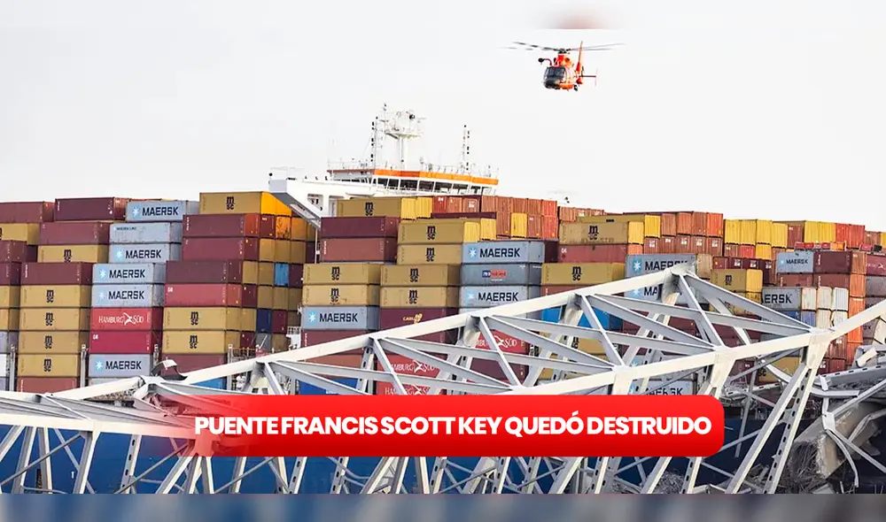 Después de 50 años, el puente Francis Scott dejó de funcionar tras impacto de un barco. Foto: Composición LR/El País