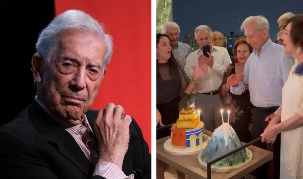 Mario Vargas Llosa sopla velas de su torta del Misti junto a su familia. Foto: Composición LR/Alvaro Llosa/X Mario Vargas Llosa sopla velas de su torta del Misti junto a su familia. Foto: Composición LR/Alvaro Llosa/X