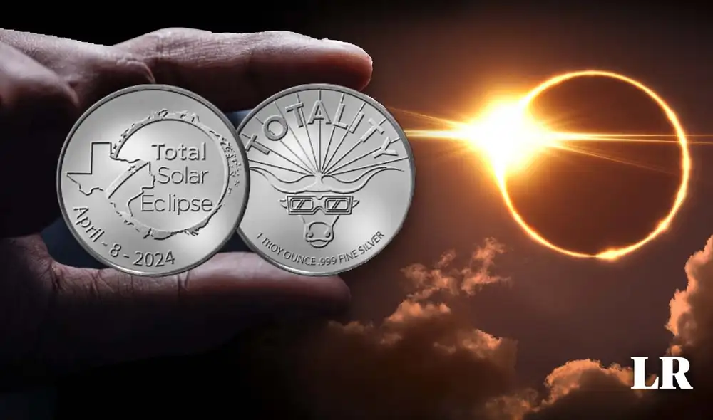La empresa Total Eclipse DFW es la encargada de emitir la moneda conmemorativa por el Eclipse Solar 2024.Foto: composición LR/Total Eclipse Texas Silver Coin/National Geographic La empresa Total Eclipse DFW es la encargada de emitir la moneda conmemorativa por el Eclipse Solar 2024.Foto: composición LR/Total Eclipse Texas Silver Coin/National Geographic