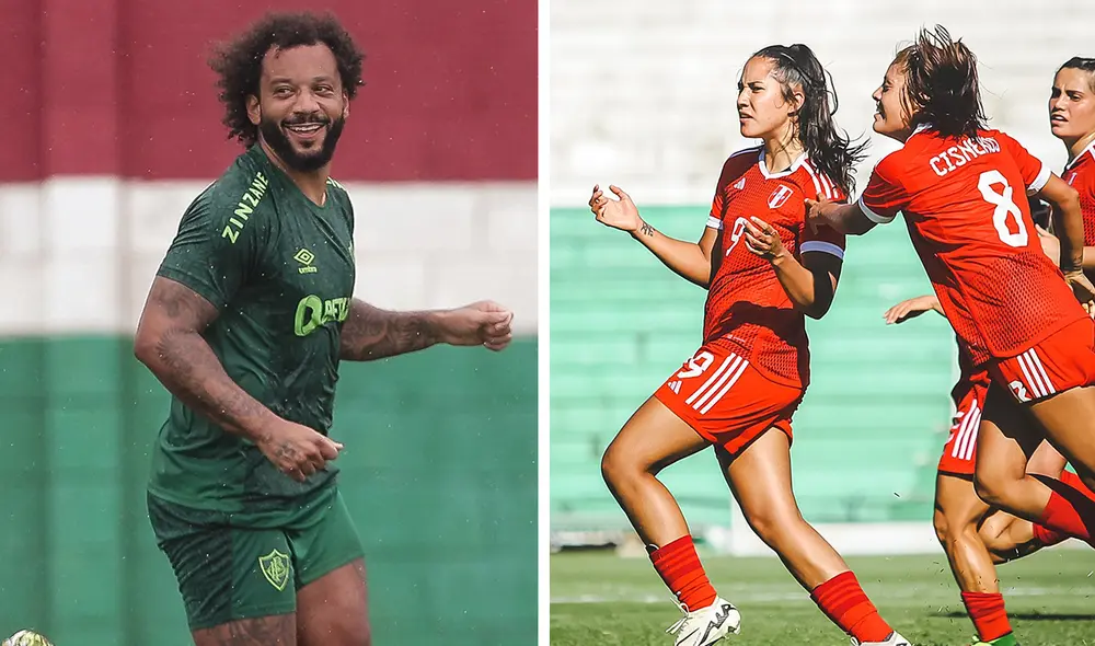 Marcelo fue protagonista de un ameno momento con las jugadoras de la selección peruana femenina Foto: composición LR/Fluminense/FPF | Video: TikTok Fluminense