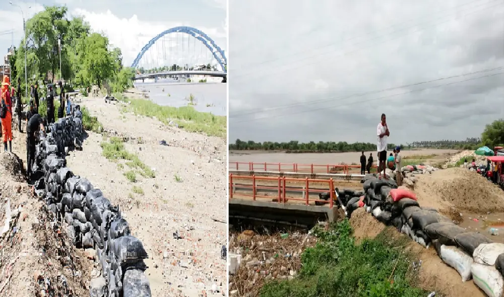 Autoridades y dirigentes denuncian que geobolsas no protegen a la población de posibles inundaciones. Foto: composición LR/ La República
