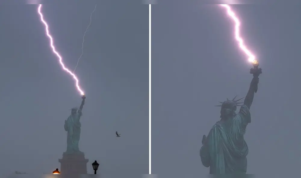 Momento en el que un rayo impacta la Estatua de la Libertad. Foto: X/@DanTVusa