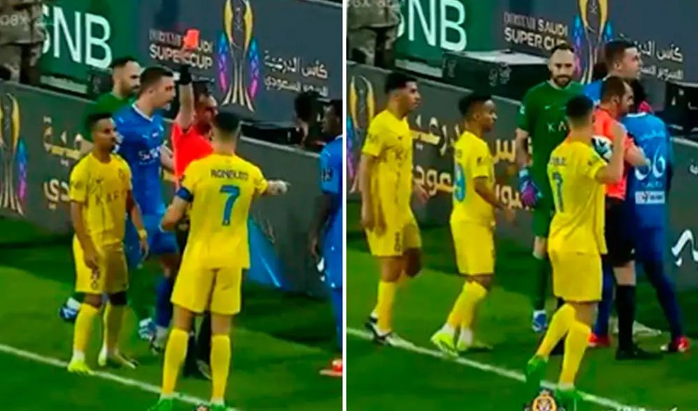 Tras ver la roja, Cristiano Ronaldo le hizo gestos irónicos al árbitro, como aplaudir o levantar el pulgar. Foto: composición de LR/captura de SSC