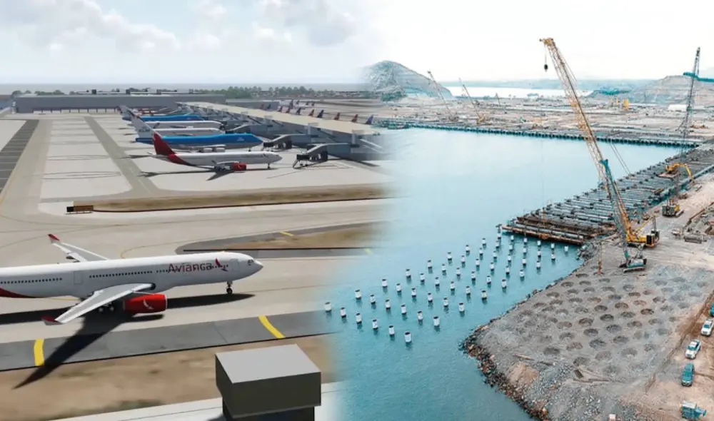 La ampliación del aeropuerto Jorge Chávez y el Megapuerto de Chancay son 2 de los proyectos que dinamizarán la economía peruana. Foto: composición LR/Andina