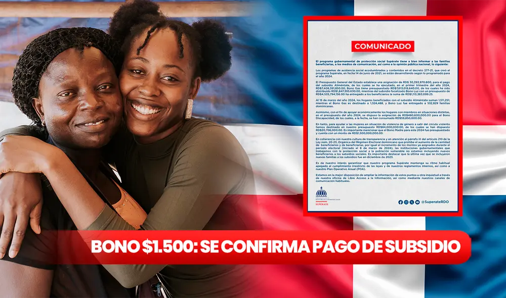 Se confirma presupuesto para pago de Bono $1.500, el cual beneficiará a un millón de mujeres jefas de familia en República Dominicana. Foto: composición LR/Presidencia de la República