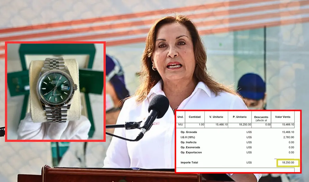 Dina Boluarte tuvo que responder por el "préstamo" que recibió de cada uno de estos artículos de lujo a la Fiscalía. Foto: composición LR - Video: 'Punto final'
