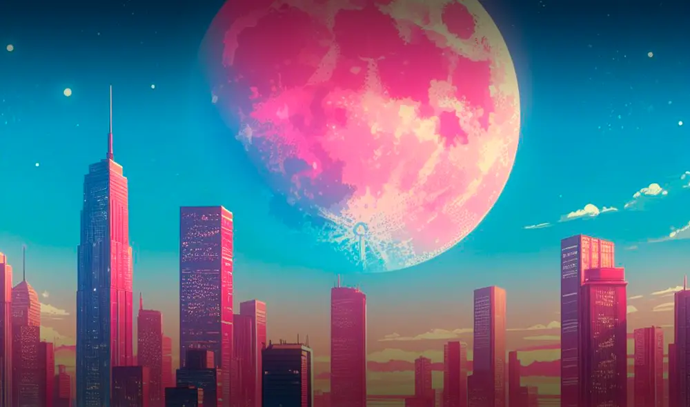 La Luna llena del mes de abril es conocida en el mundo astronómico como Luna rosa, tras ser señalada de esa forma por los nativos americanos. Foto: Copilot/IA