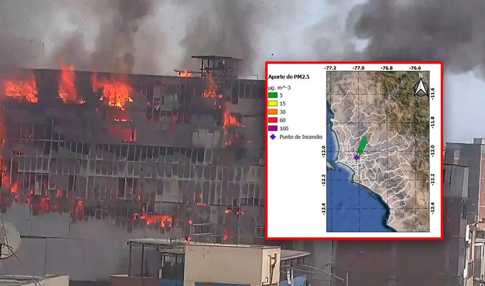La contaminación llega a 100 microgramos por metro cúbico en el lugar del siniestro. Foto: composición LR/Senmahi La contaminación llega a 100 microgramos por metro cúbico en el lugar del siniestro. Foto: composición LR/Senmahi