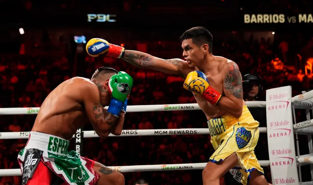 Fabián Maidana decreció en la segunda mitad, pero resistió los golpes de Barrios por 12 rounds. Foto: PBC