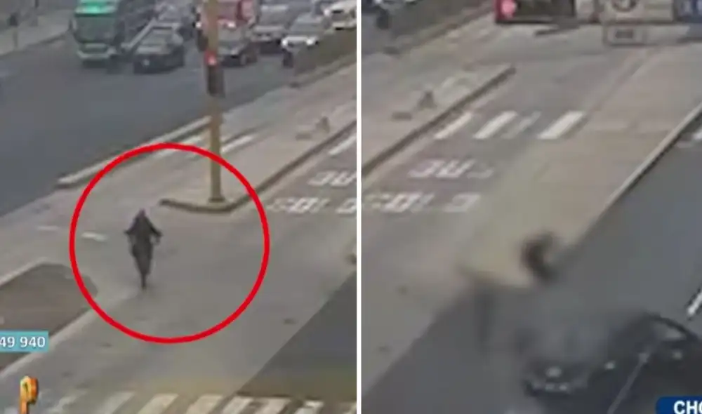 Preciso momento en que el joven fue atropellado por el auto. Foto: composición LR/captura de Panamericana