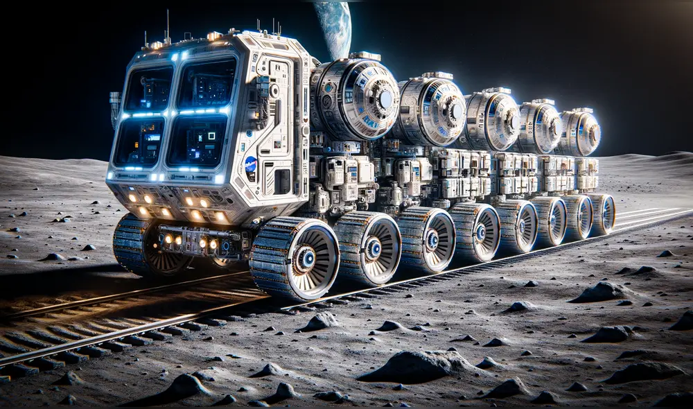 El tren lunar entró a la fase II de proyectos NIAC de la NASA y podría ser una realidad para el 2032. Foto: IA