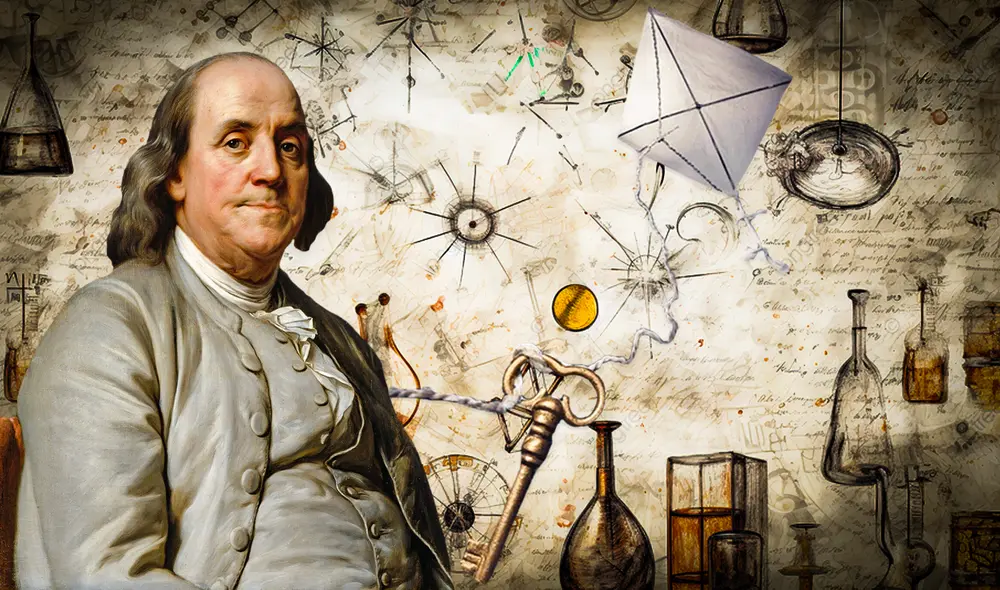 Benjamín Franklin fue uno de los principales científicos e inventores de su época. Imagen: Composición LR | Wikimedia | Fer Gregory | Pngtree Benjamín Franklin fue uno de los principales científicos e inventores de su época. Imagen: Composición LR | Wikimedia | Fer Gregory | Pngtree