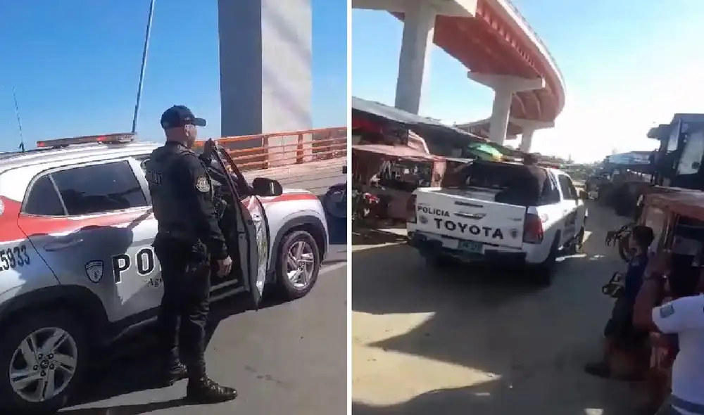 Efectivos de la Policía llegaron al lugar para ayudar al agente y a la mujer que lograron salir del río Nanay. Foto: composición LR/Yazmín Araujo