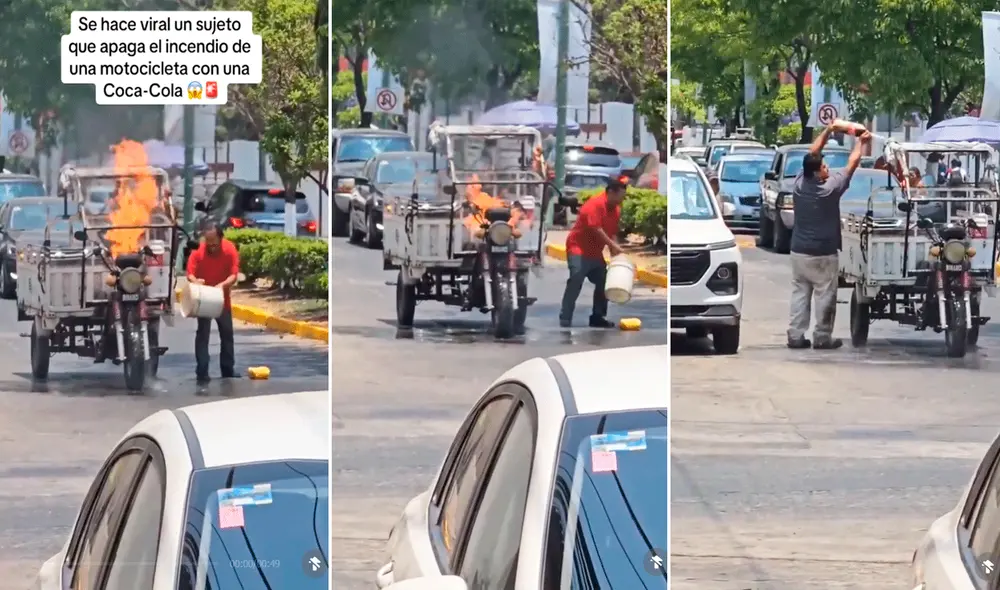 Las imágenes sorprendieron a miles, ya que era la primera vez que apagaban un incendio con una bebida de gas. Foto: composición LR/TikTok/@larepublica.pe Las imágenes sorprendieron a miles, ya que era la primera vez que apagaban un incendio con una bebida de gas. Foto: composición LR/TikTok/@larepublica.pe