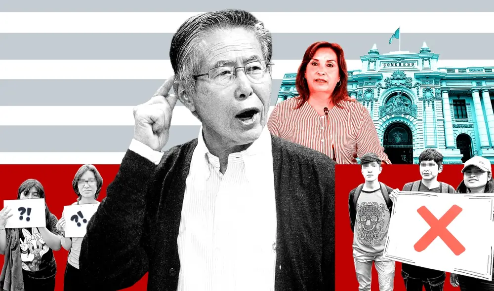 El Gobierno de Boluarte, el poder avasallante del Congreso y la presencia del fujimorismo. Los jóvenes tienen todo estos temas presentes, según sus respuestas. También hay cansancio y  desconcierto. Fotoilustración: Brian Tejeda.