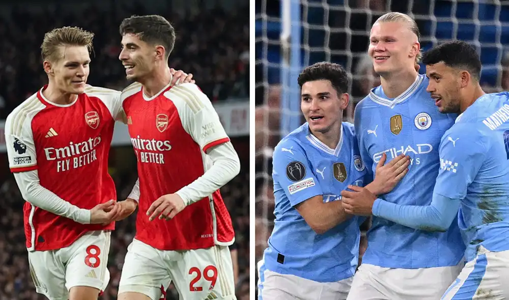 Solo Arsenal puede arrebatarle el título de la Premier League a Manchester City, pero tendrá que esperar un milagro. Foto: composición de LR/AFP Solo Arsenal puede arrebatarle el título de la Premier League a Manchester City, pero tendrá que esperar un milagro. Foto: composición de LR/AFP