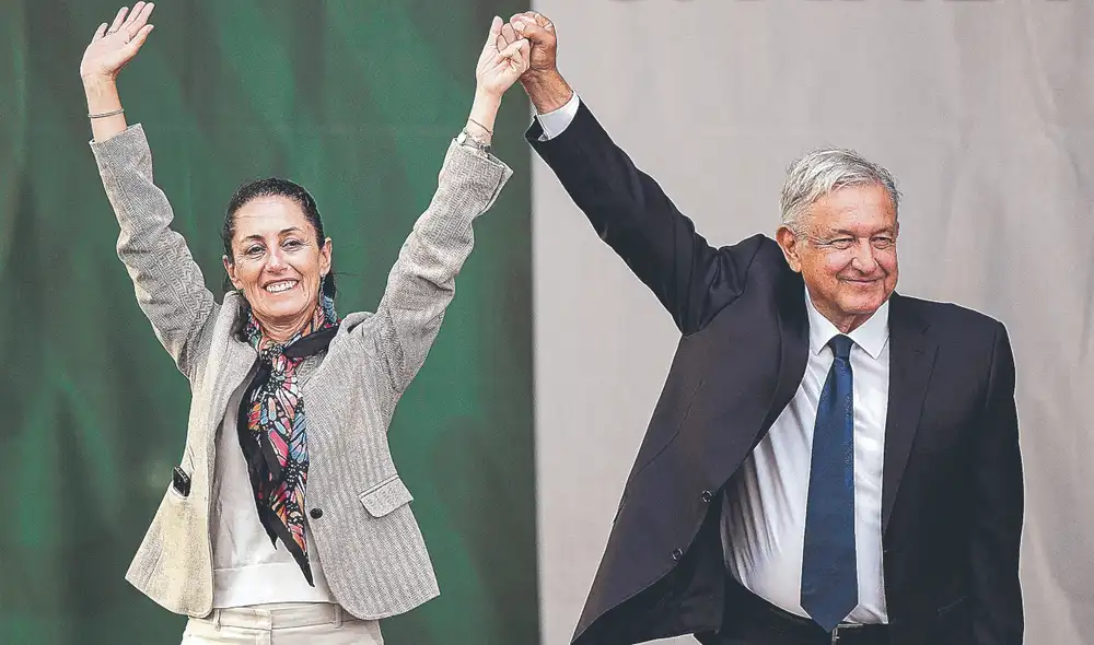 Aliados. La candidata Claudia Sheinbaum se ha visto favorecida por la popularidad de AMLO y su injerencia en la campaña. Foto: AFP