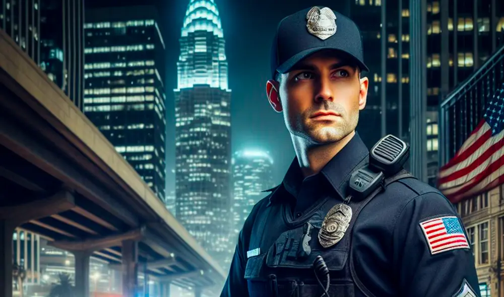 Un agente del orden en Estados Unidos recibe una serie de grandes beneficios. Foto: Copilot/IA