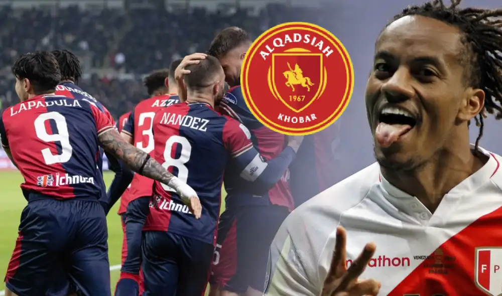 André Carrillo es una de las figuras del Al-Qadsiah de Arabia. Foto: composición LR/AFP/Cagliari