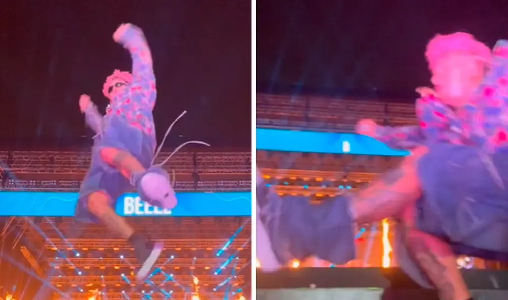El cantante Beéle se mostró en actitud optimista después de la caída y continuó con su presentación. Foto: composición LR / TikTok Beéle