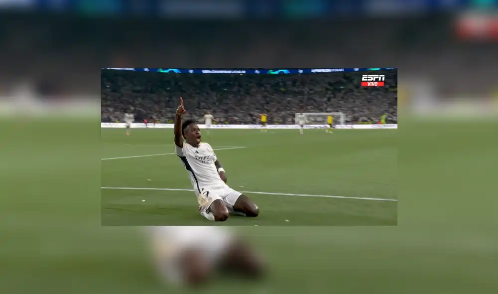 Vinicius anotó el 2-0 en Wermbley y le está dando la Champions número 15 al Real Madrid. Foto: captura ESPN