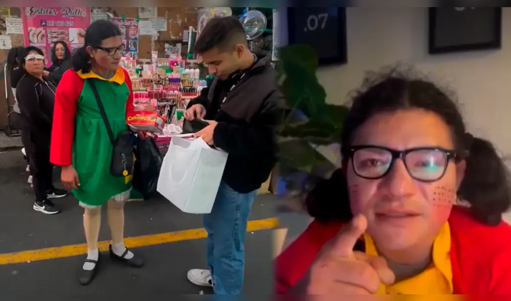La Chilindrina Huachana se encontraba vendiendo chocolates en el Centro de Lima. Foto: Composición LR/TikTok
