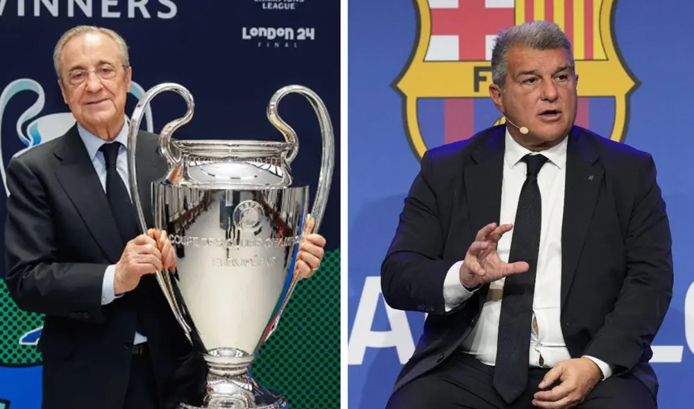 Bajo la gestión de Florentino Pérez, el éxito del club blanco ha sido infinitamente superior al de los azulgranas con Joan Laporta al mando. Foto: composición de LR/Real Madrid/FC Barcelona