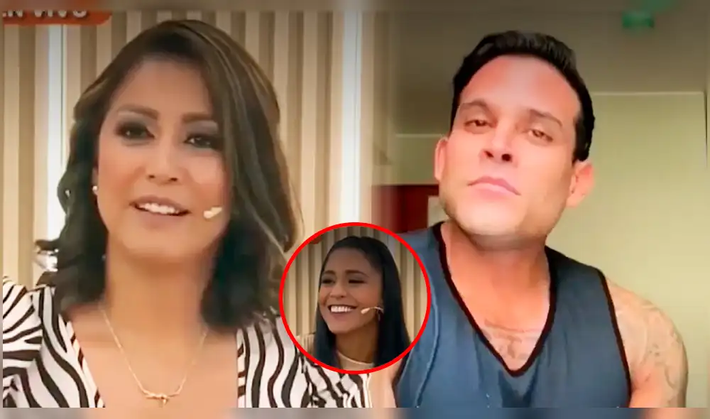 Karla Tarazona intenta desmentir a Christian Domínguez, pero él muestra la habitación del hotel en Tacna en donde se encuentra después de quedarse varado. Foto: Composición LR/Captura 'Préndete'