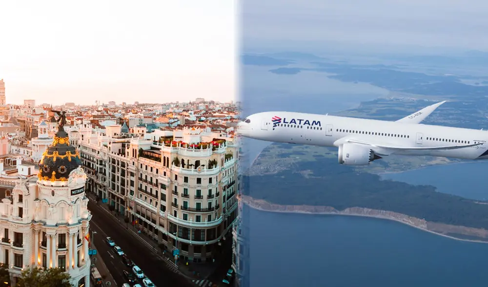 Según Cirium, la ruta Bogotá-Madrid representó el 4,9% de la oferta de asientos para diciembre de 2023, consolidándose como la ruta más importante entre Latinoamérica, el Caribe y Europa. Foto: Composición LR/Expedia/Latam Airlines