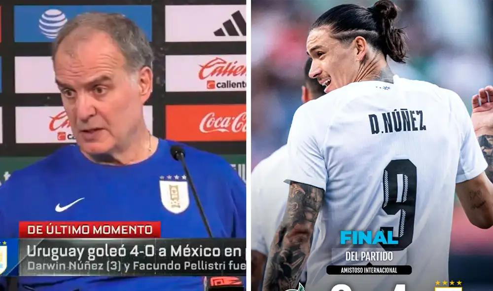 Marcelo Bielsa puso a Darwin Núñez y varios titulares en la goleada ante México. Foto: captura ESPN/Uruguay