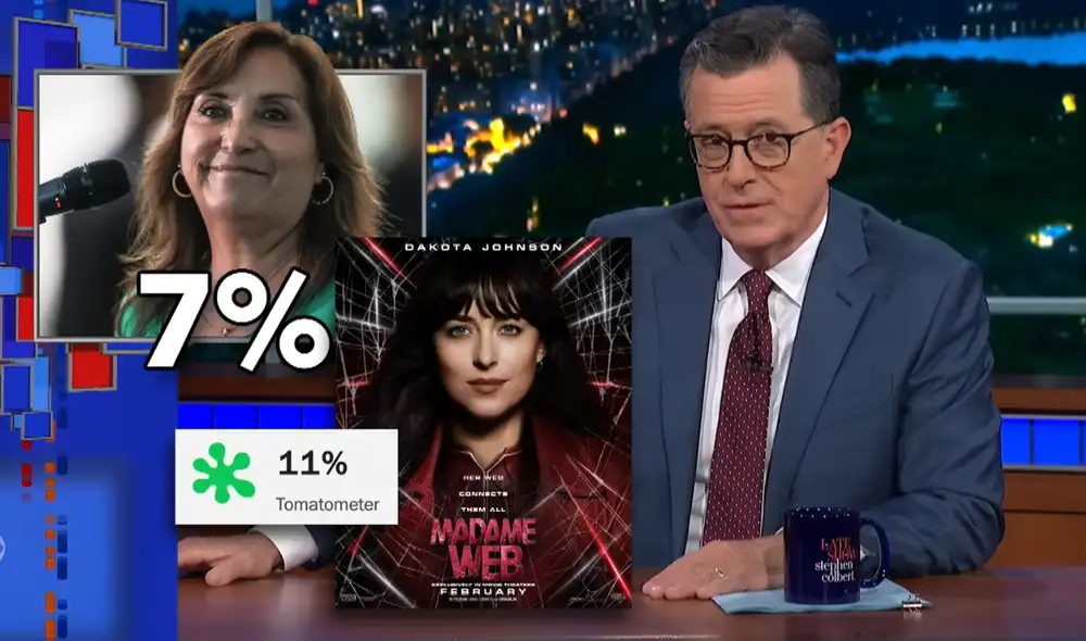 La baja aceptación del mandato de Dina Boluarte ha sido motivo de burla en el famoso programa estadounidense de Stephen Colbert. Foto: captura YouTube/The late show wth Stephen Colbert