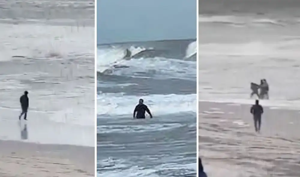 El recorrido del sujeto y los efectivos fue corto por el oleaje y la temperatura del agua. Foto: La Nación/captura de video.