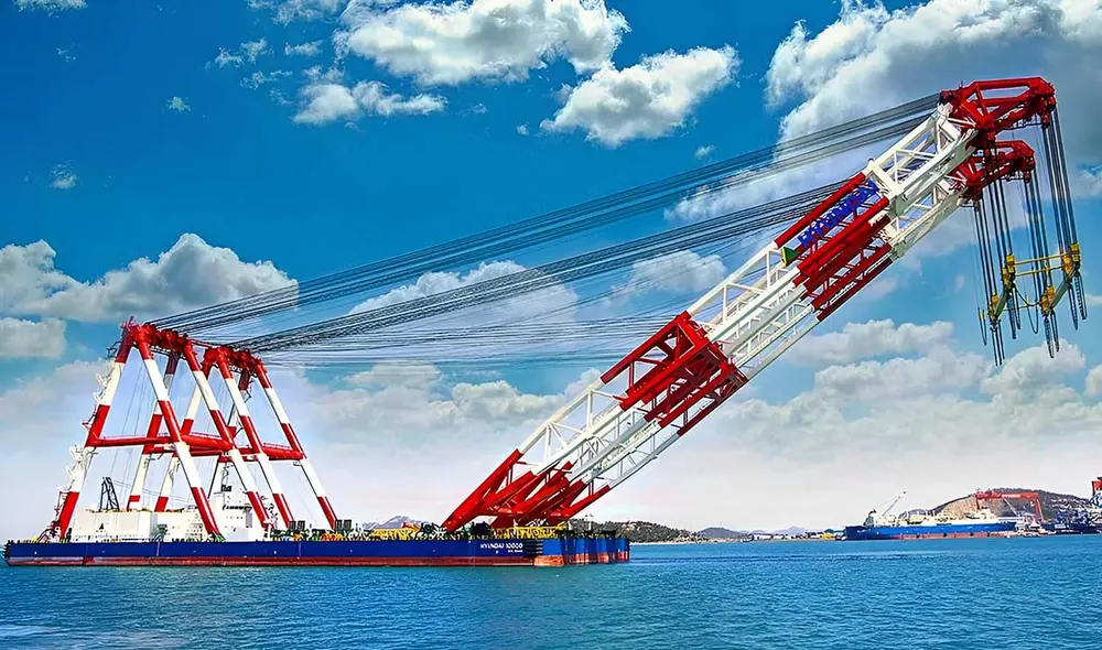 La Hyundai-10000 reemplazó a la antigua grúa Goliath de Hyundai Heavy Industries, que tenía una capacidad de carga de 1.600 toneladas. Foto: @maritimephoto/Instagram