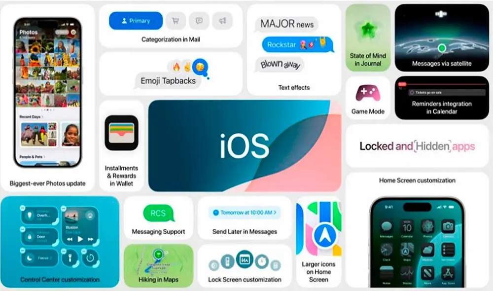 Resumen de todas las novedades de iOS 18. Foto: Apple