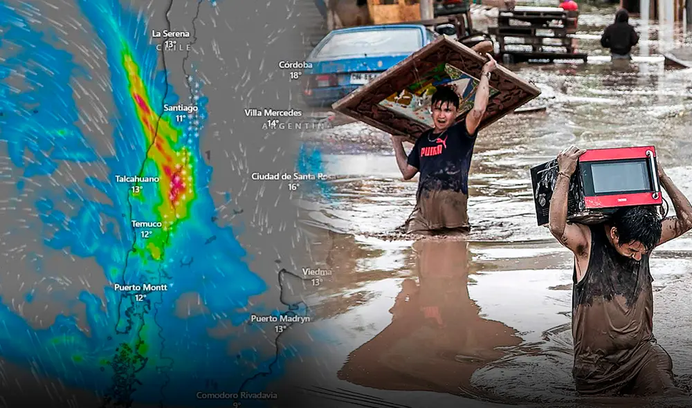 Se reportan inundaciones en Chile debido al intenso sistema frontal que afecta a la zona central en junio de 2024. Foto: Clima.com/LaPortada