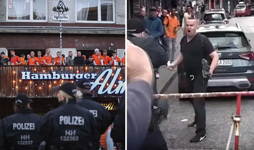 En Hamburgo, Alemania, la policía disparó a un hombre después de que este los amenazara con un pico y un cóctel molotov . Foto: composición LR/@niusde_/AFP En Hamburgo, Alemania, la policía disparó a un hombre después de que este los amenazara con un pico y un cóctel molotov . Foto: composición LR/@niusde_/AFP