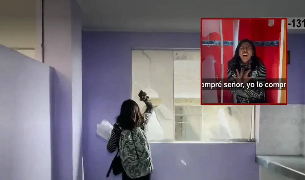 Mujer ha sido trasladada a la comisaría con sus hijos para que tramita denuncia por desalojo. Foto: composición LR/América TV. Mujer ha sido trasladada a la comisaría con sus hijos para que tramita denuncia por desalojo. Foto: composición LR/América TV.